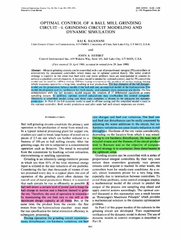 Dynamic Model For Optimal Grinding Mill Control | PDF | Mill (Grinding ...