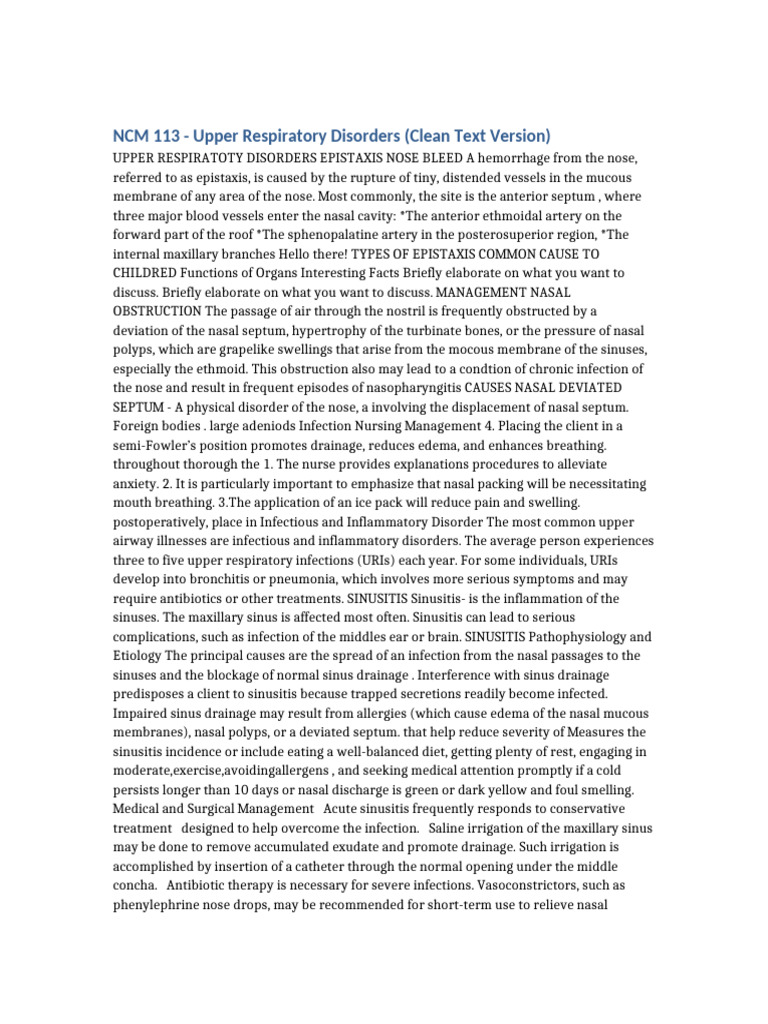 NCM_113_Upper_Respiratory_Diseases_CleanText | PDF | Human Nose ...