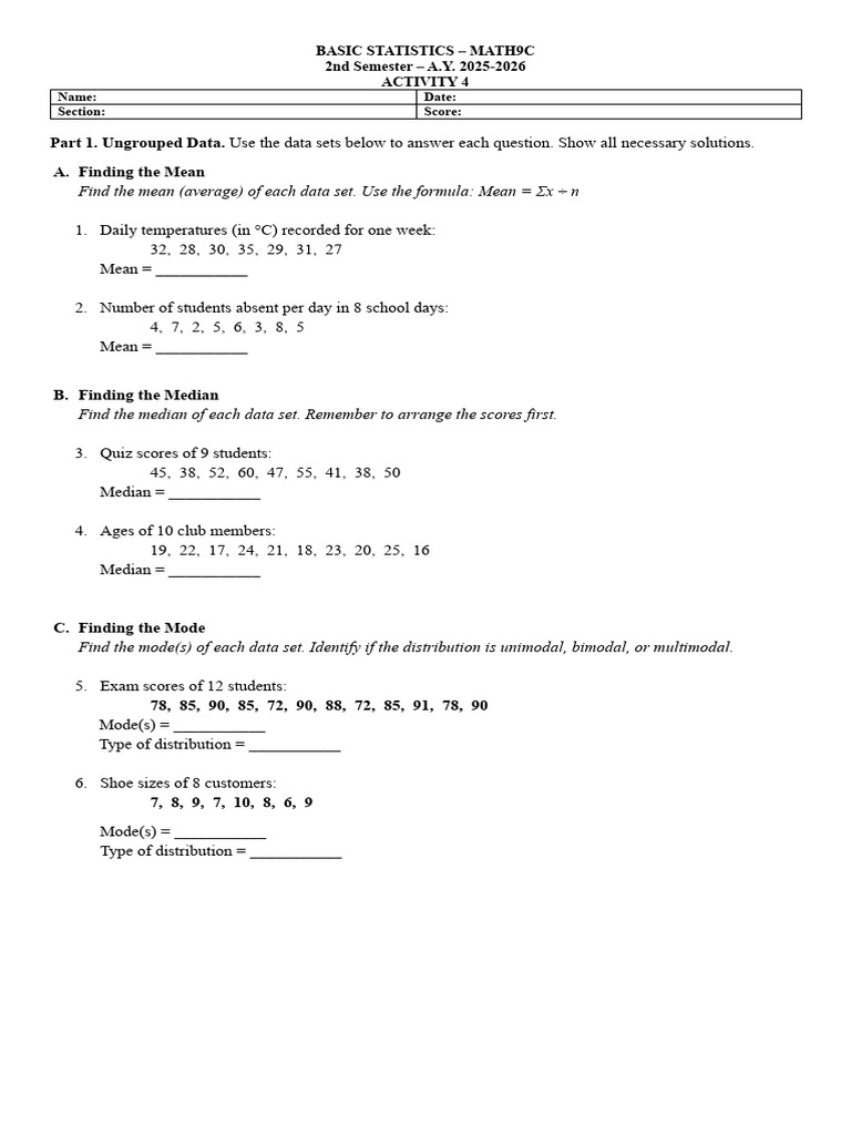 Activity 4 | PDF | Mode (Statistics)
