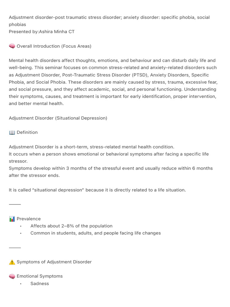 Adjustment Disorder-Post Traumatic Stress Disorder Anxiety Disorder ...