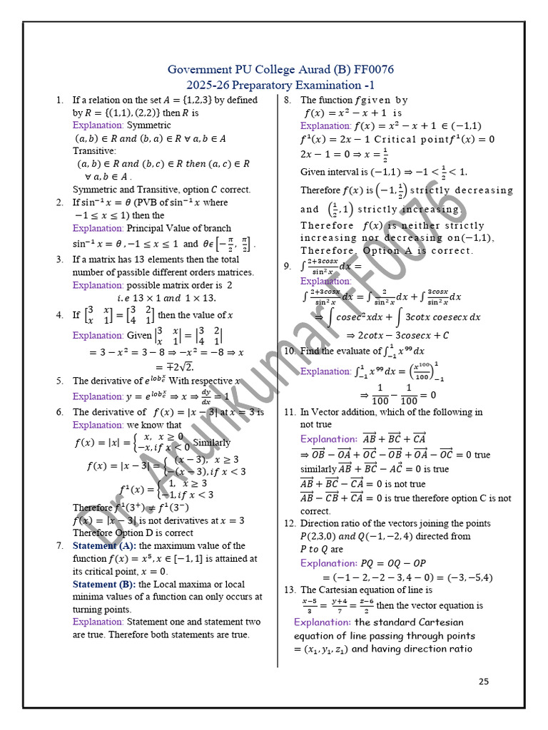 2025-26 Preparatory 1 and 2 Solutions | PDF | Differential Equations ...