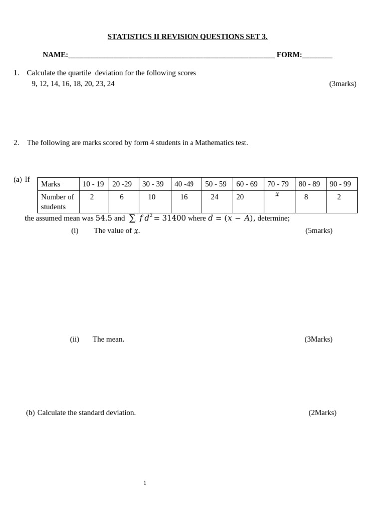 Statistics Revision Questions Set 3 | PDF