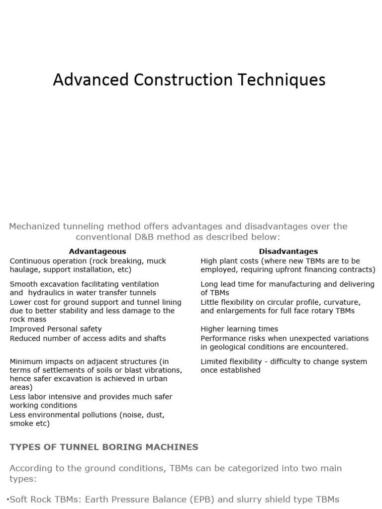 Advanced Construction Techniques | PDF | Tunnel | Civil Engineering
