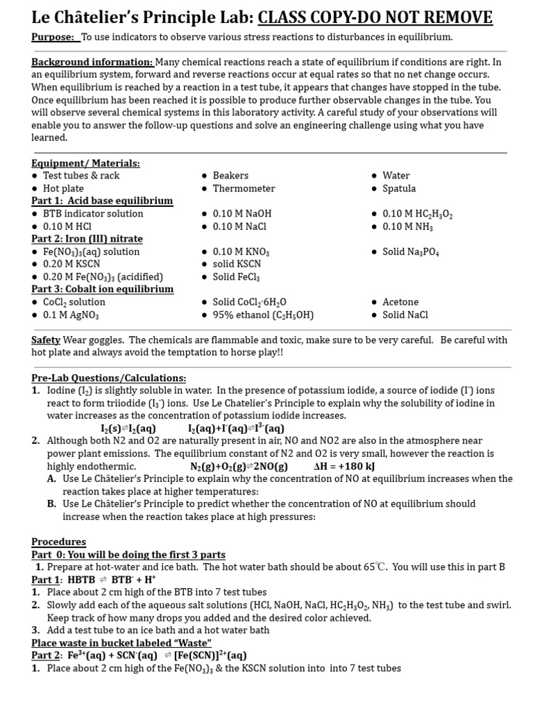 Lab-Le Chatelier's Principle Lab | PDF | Chemical Equilibrium | Iodine