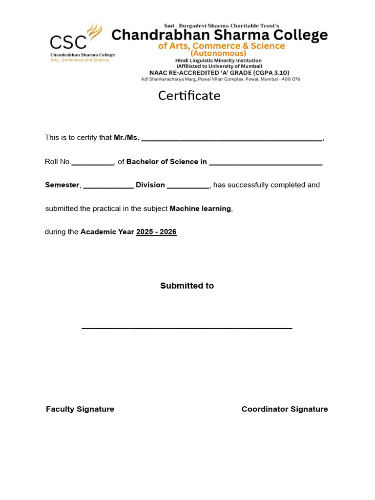 Machine Learning Certificate Page | PDF
