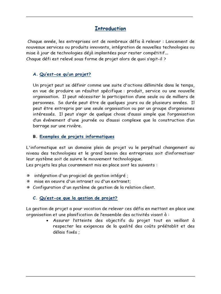 Cours Gesion de Projet | PDF | Gestion de projet | Planification