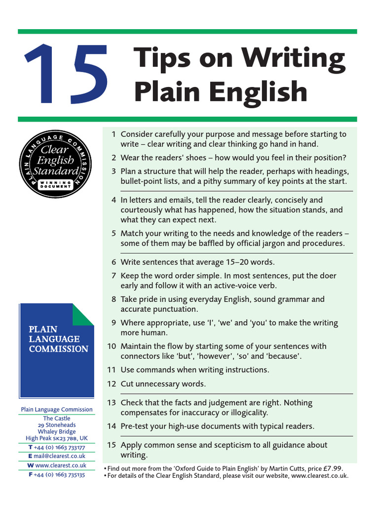 15 Tips On Writing Plain English | PDF | Communication | Writing