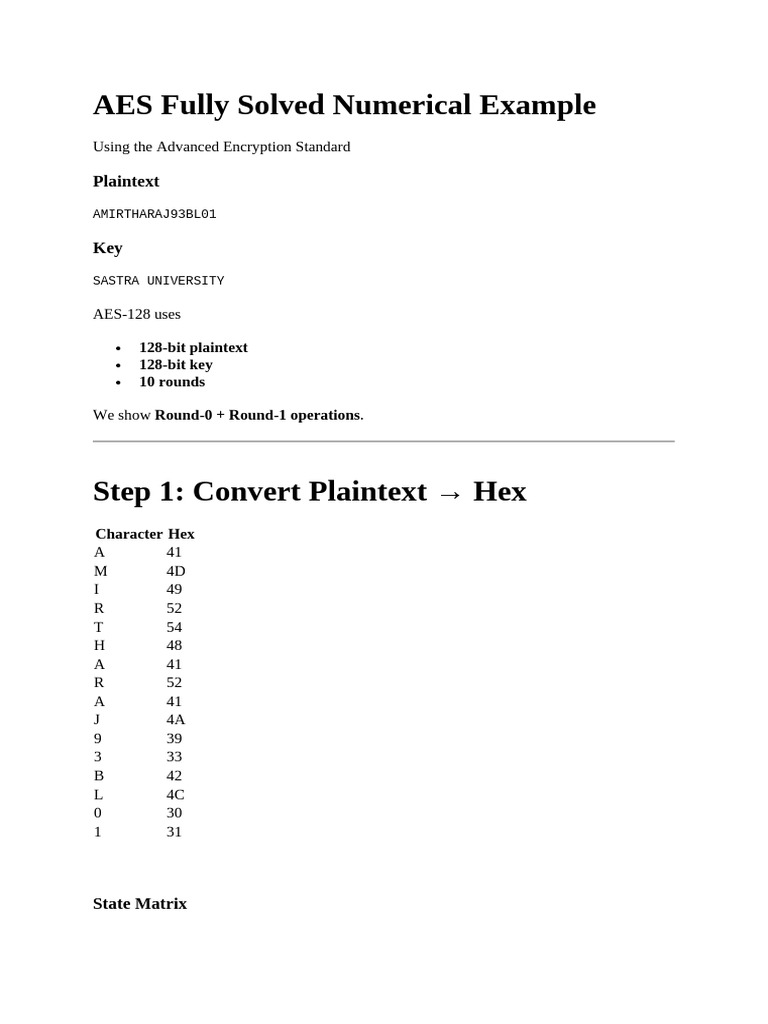AES Fully Solved Numerical Example Assignment 3 | PDF | Cyberwarfare ...