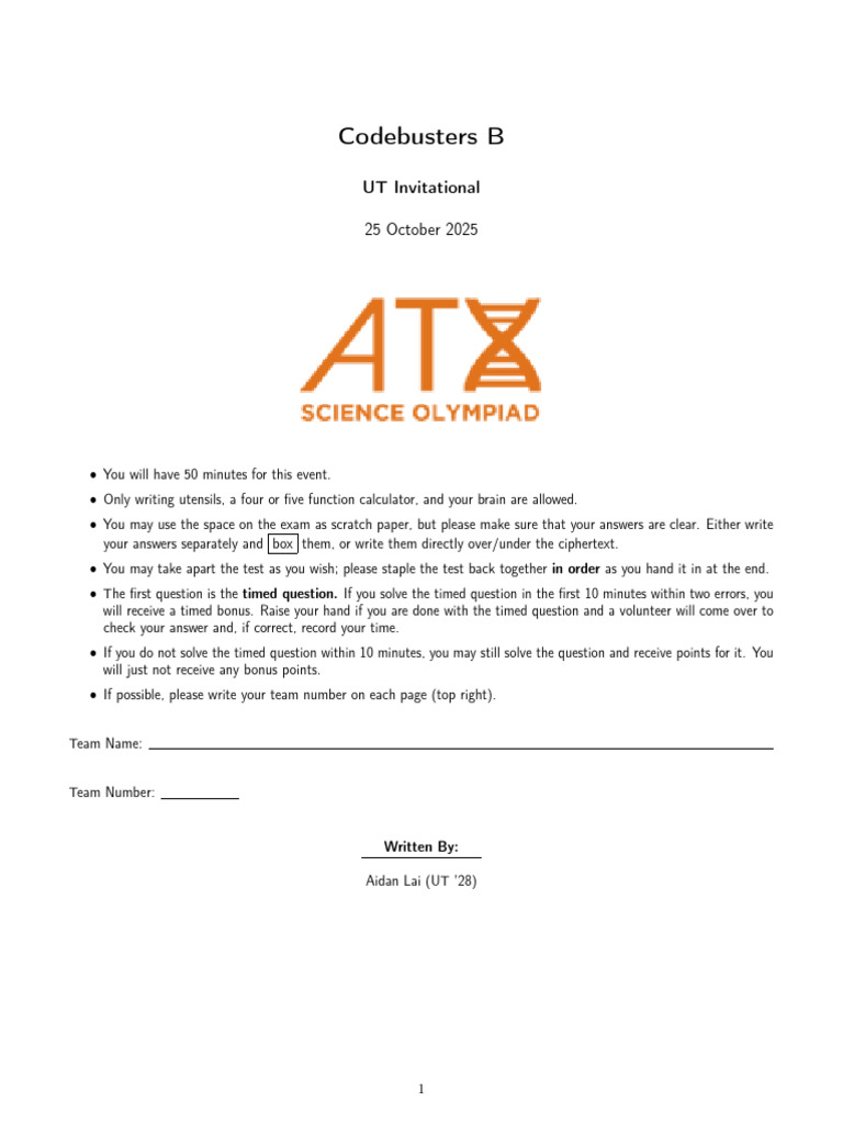 Codebusters B Exam | PDF | Secrecy | Espionage Techniques