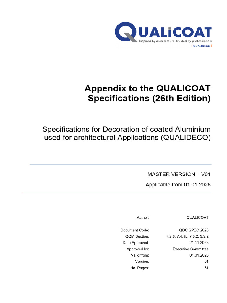 QUALICOAT Specifications Appendix QCT SPEC 2026 - MASTER VERSION | PDF ...