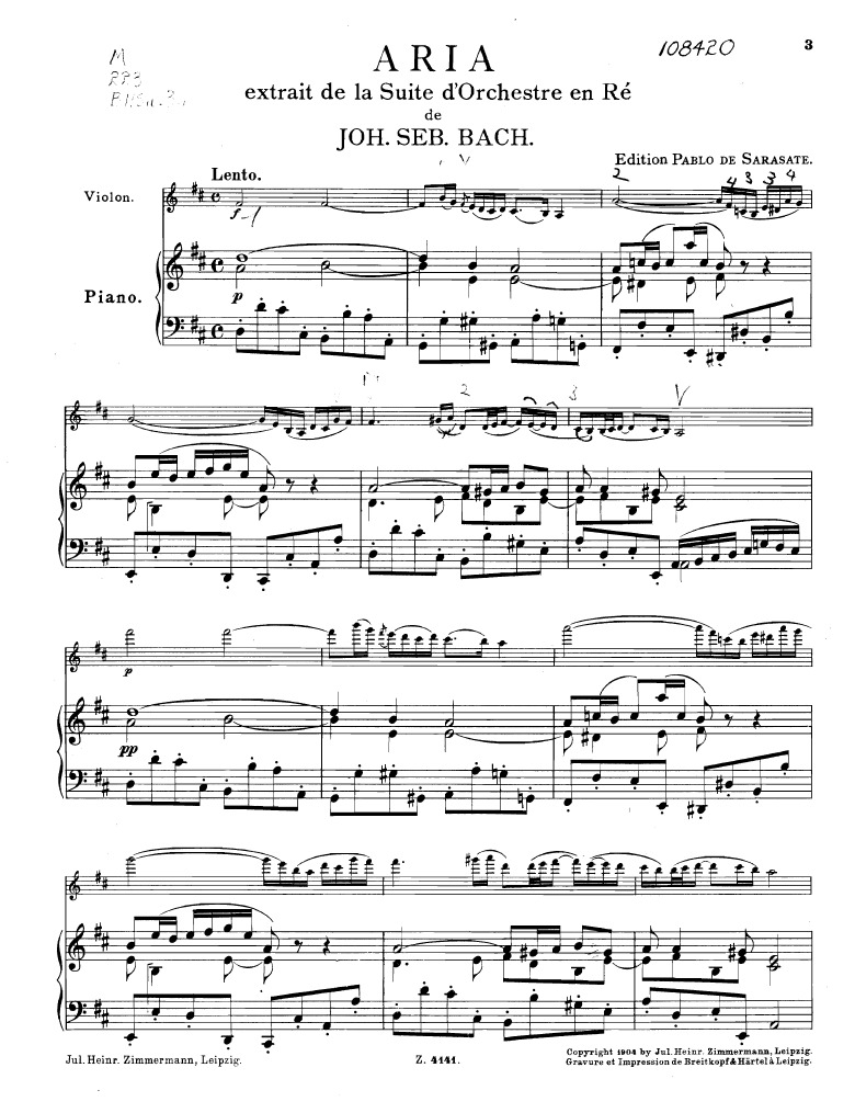 Bach Aria Sulla Quarta Corda Spartito