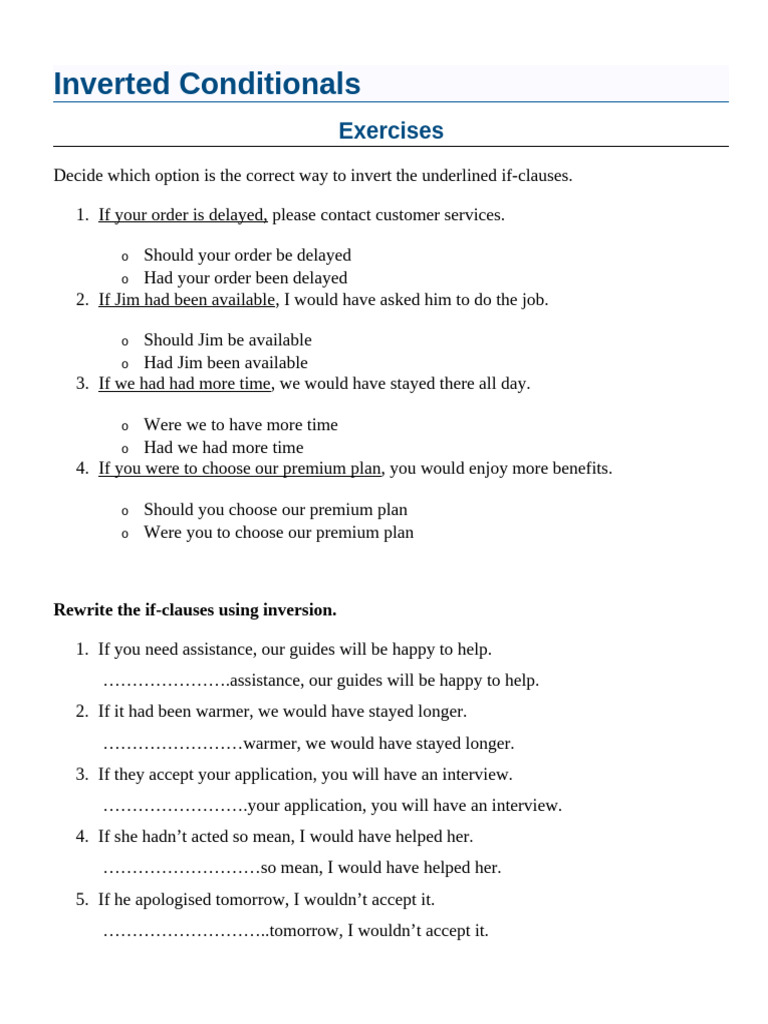 Inverted Conditionals Practice | PDF