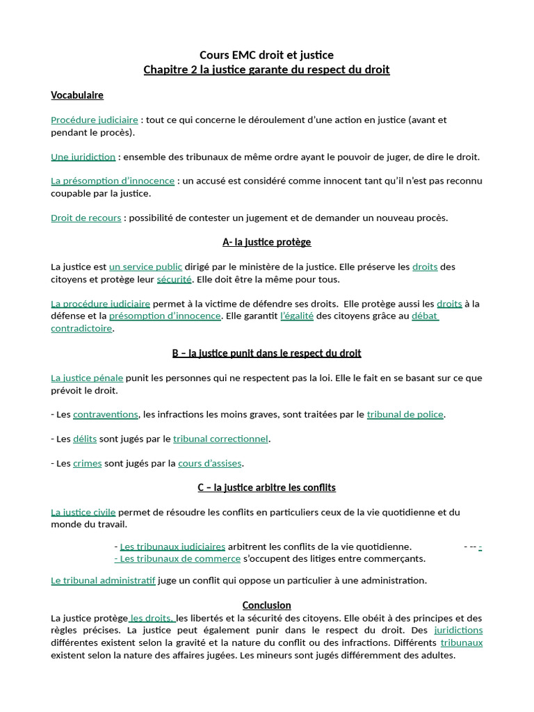 Cours Chapitre 2 EMC Droit Et Justice | PDF