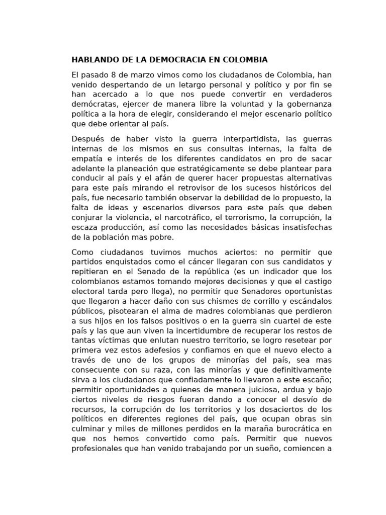 Hablando de La Democracia en Colombia | PDF | Democracia | Ideologías ...