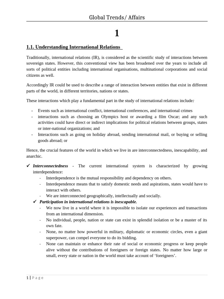 C 1 International Relations | PDF | International Relations | Political ...