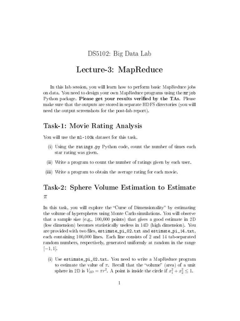 Big Data Lab 3 V1 | PDF | Matrix (Mathematics) | Map Reduce