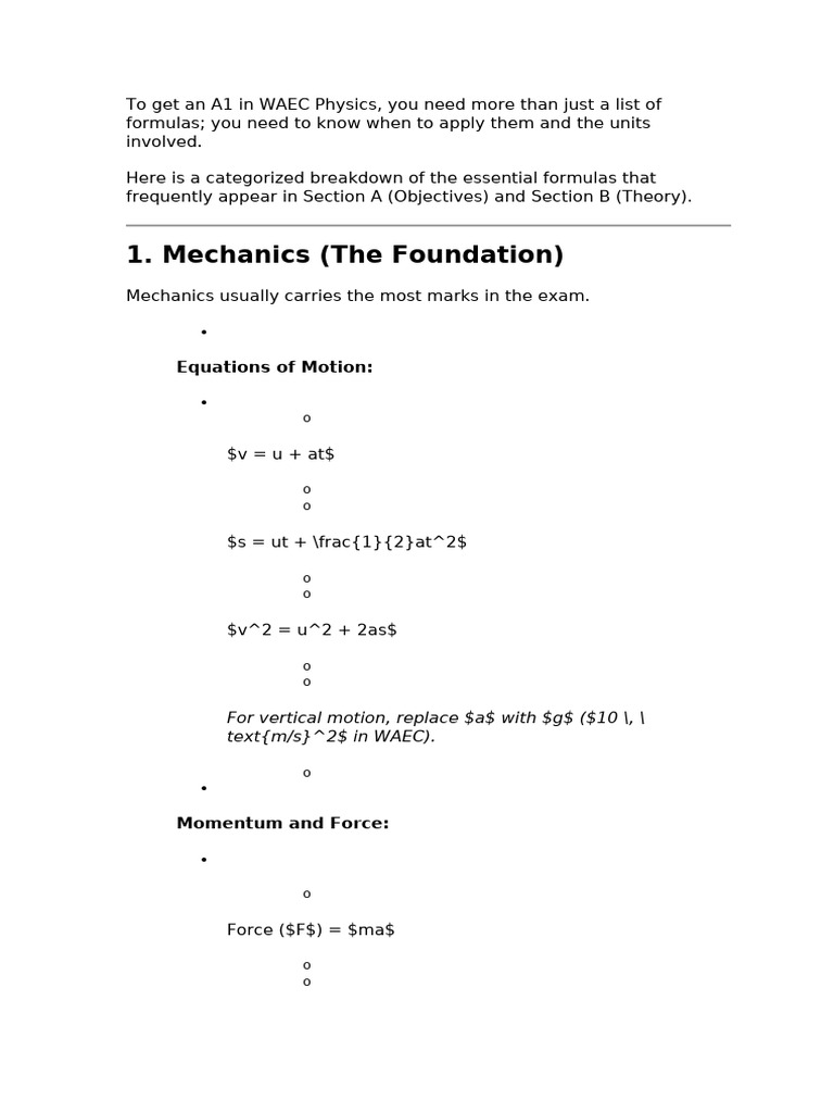 To Get An A1 in WAEC Physics | PDF | Electron | Force