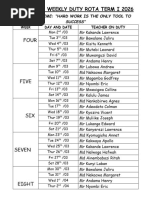 Weekly Duty Rota: Jan-Apr 2026 | PDF