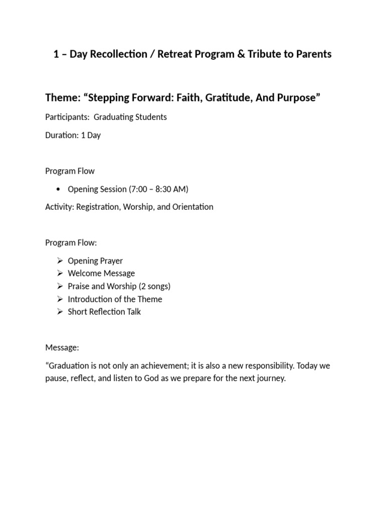 Sample Retreat Program Flow1 | PDF | Gratitude