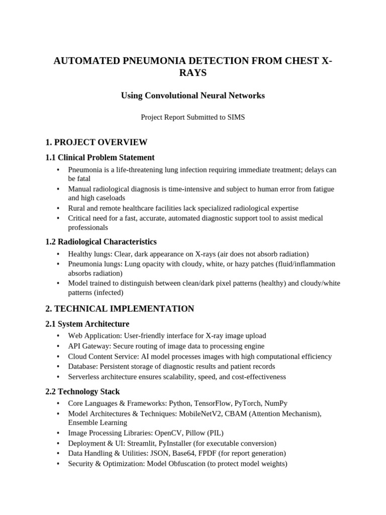 Pneumonia Detection SIMS Report | PDF | Pneumonia | X Ray