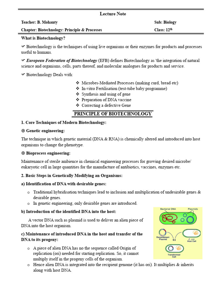 Lect Note Biology Principle of Biotechnology Handouts | PDF | Molecular ...