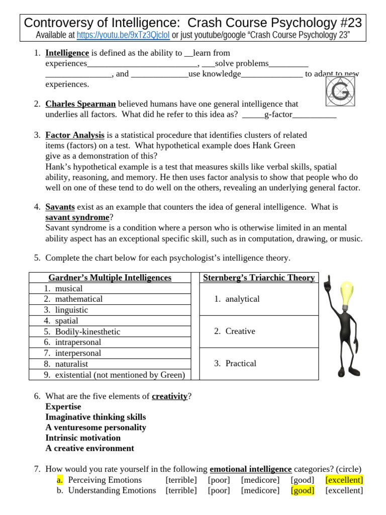 Crash Course Psychology 23 Controversy of Intelligence | PDF ...