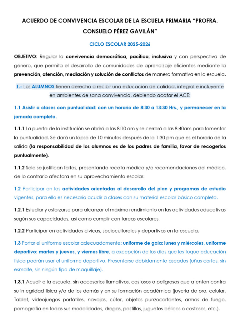 Acuerdo de Convivencia Escolar 2026 Alumnos y Padres | PDF | Escuelas