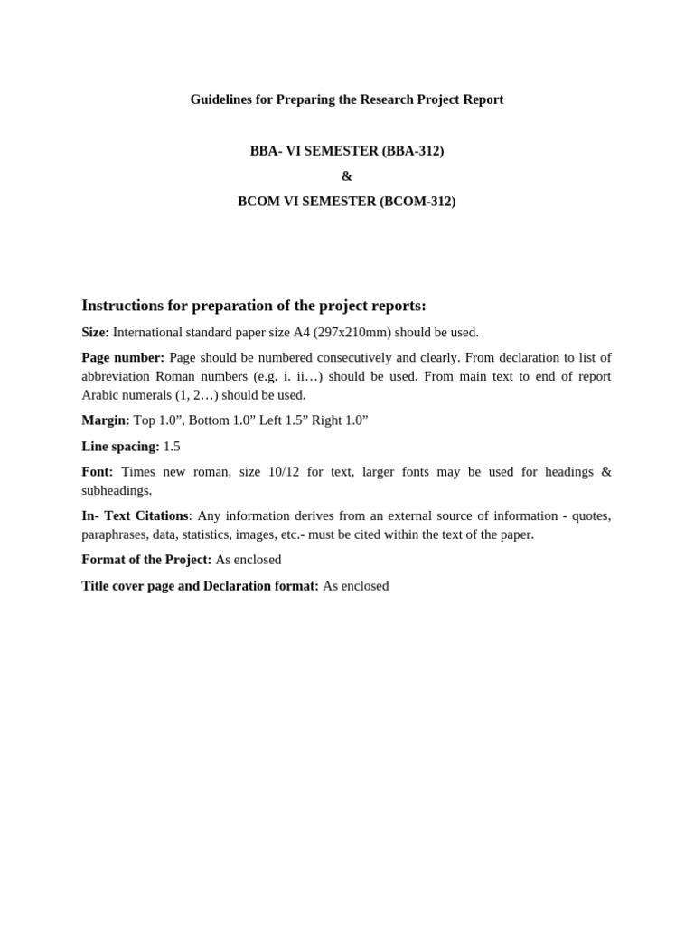Guidelines and Format of Research Projects For BBA & B.com VI TH | PDF