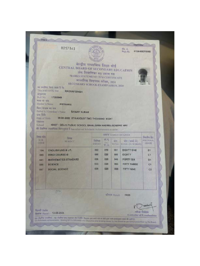 Raghav Marksheet Compressed | PDF