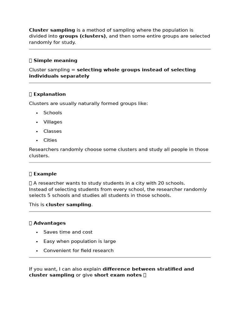 Cluster Sampling is a Method of Sampling Where the Population is ...