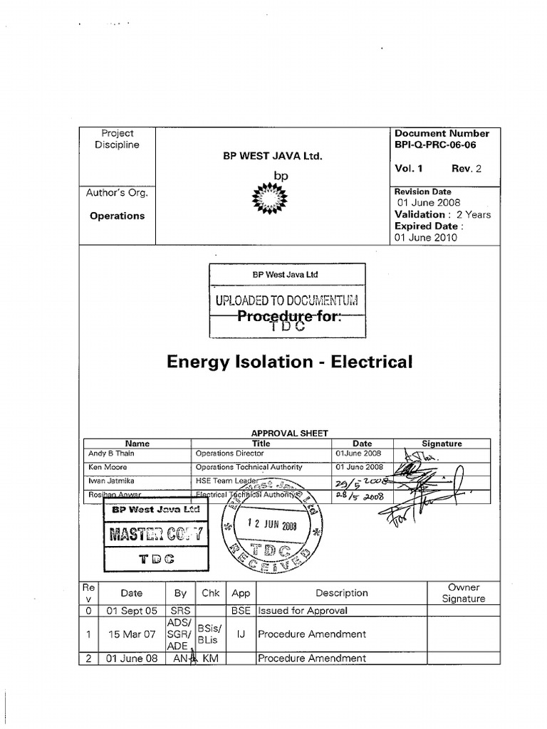 Procedure For Energy Isolation - Electrical | PDF