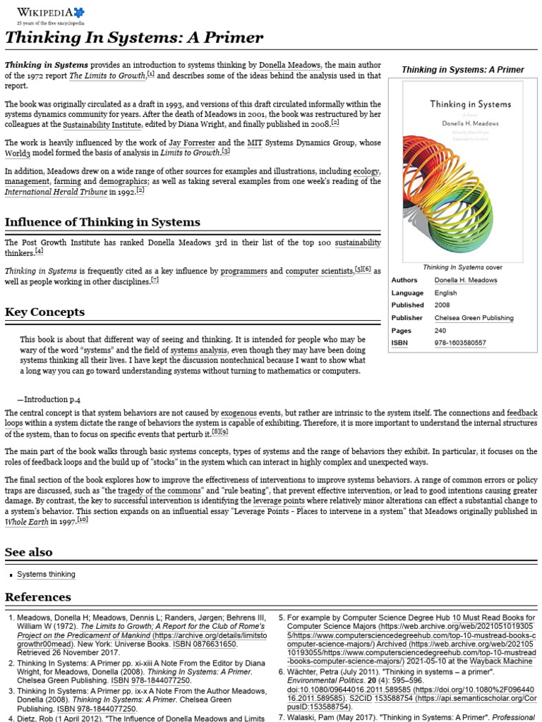 Thinking in Systems - A Primer - Wikipedia | PDF