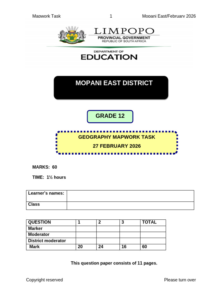 Geography Grade 12 Mapwork Task 2026 | PDF | Topography | Earth Sciences