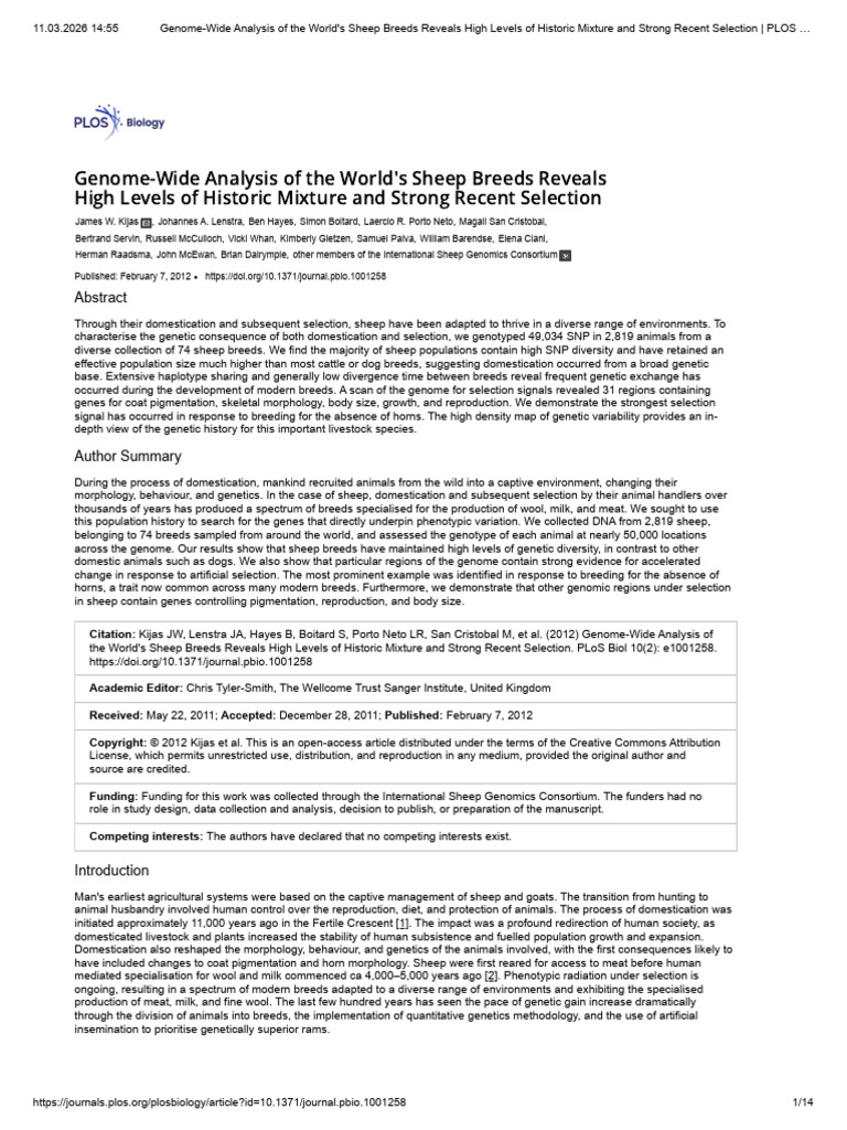 Genome-Wide Analysis of the World's Sheep Breeds Reveals High Levels of ...