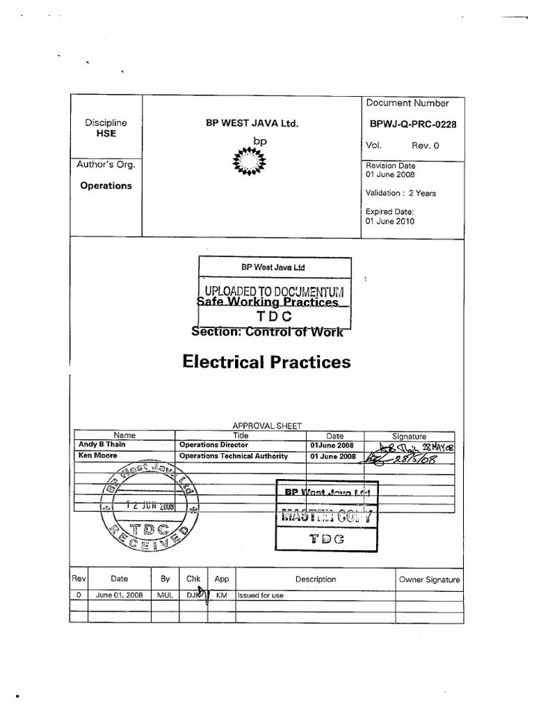 Safe Working Practices - Control of Work - Electrical Practices | PDF