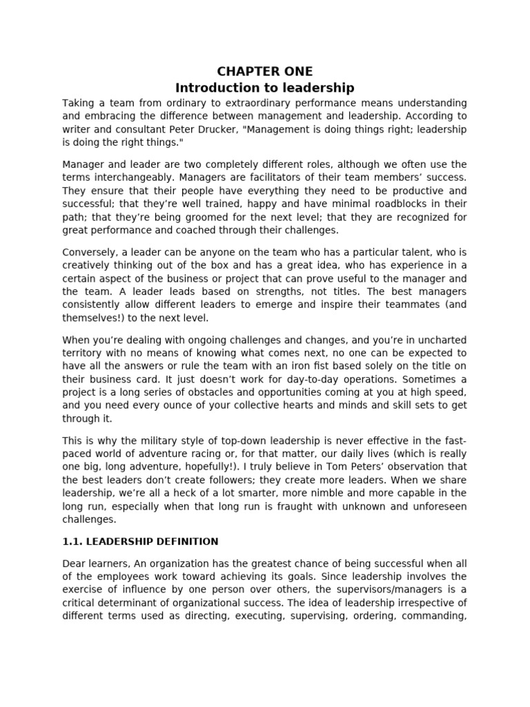 Chapter 1 Introduction To Leadership | PDF | Leadership | Motivation
