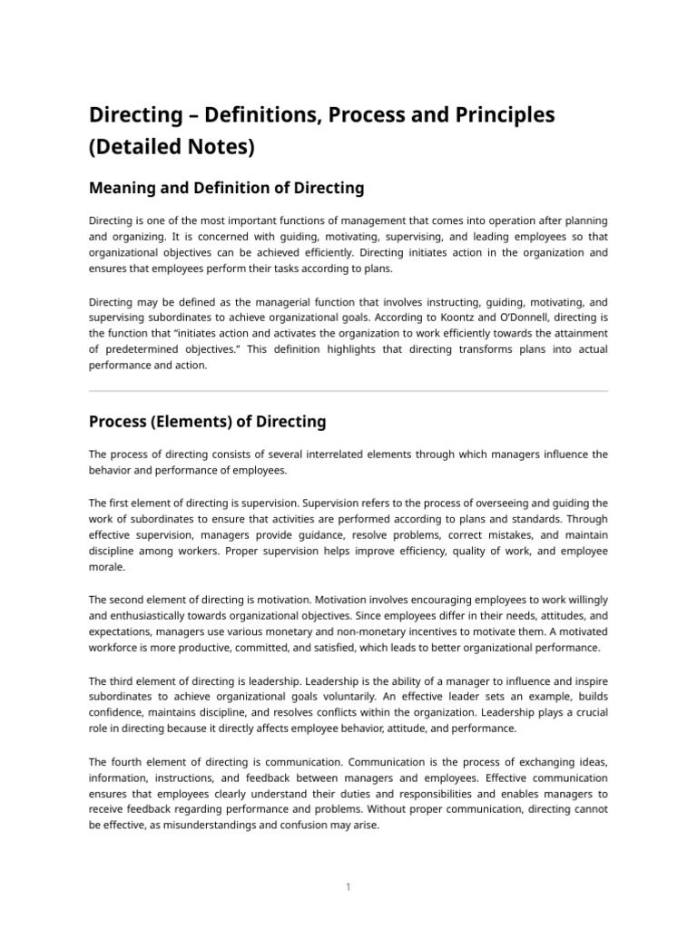 Directing - Definitions, Process and Principles (Detailed Notes) | PDF ...