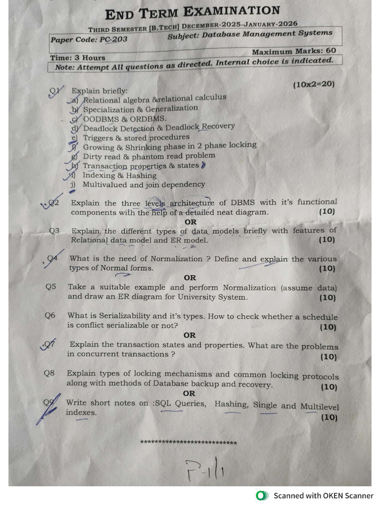 DBMS End Term Paper - Jan 2026 | PDF