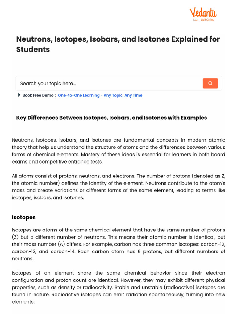 Neutrons, Isotopes, Isobars, And Isotones Explained for Students | PDF
