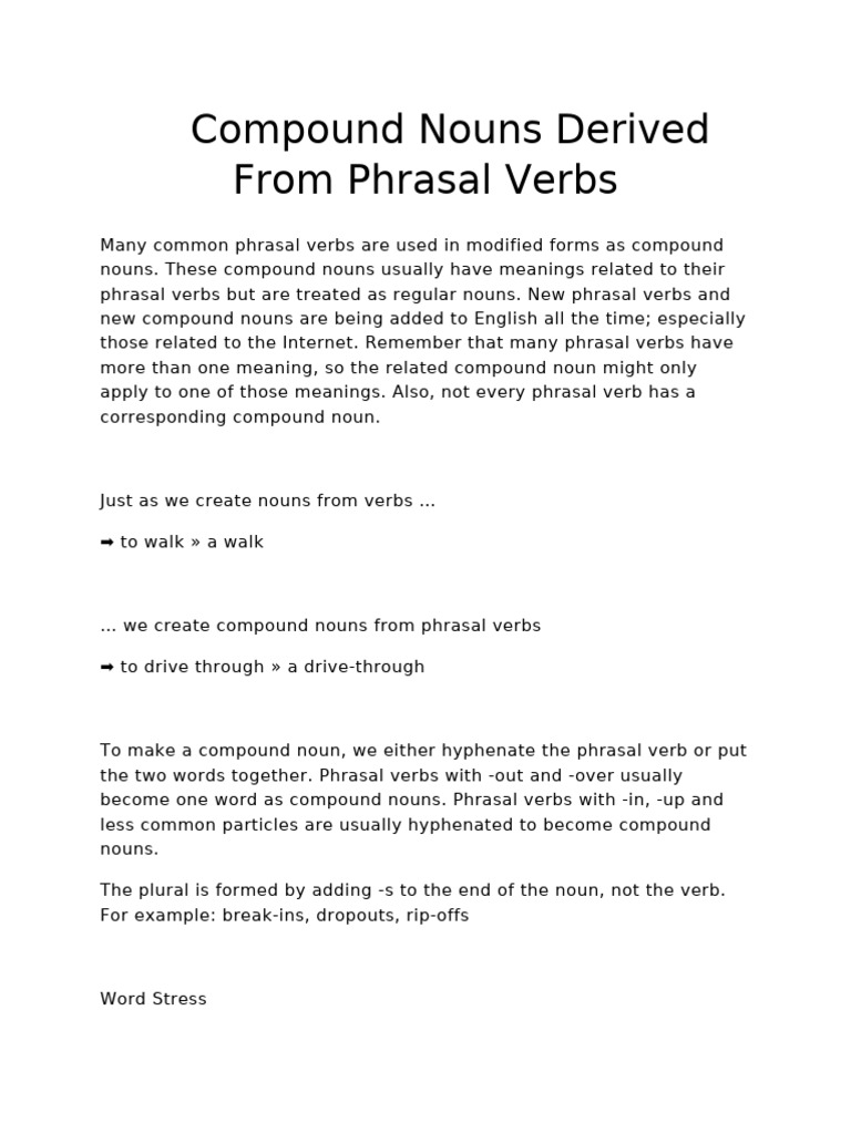 Compound Nouns From Phrasal Verbs | PDF | Word | Verb