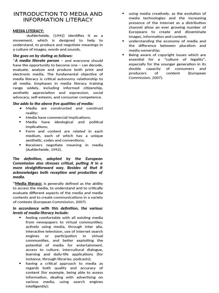 Introduction To Media and Information Literacy | PDF | Mass Media ...