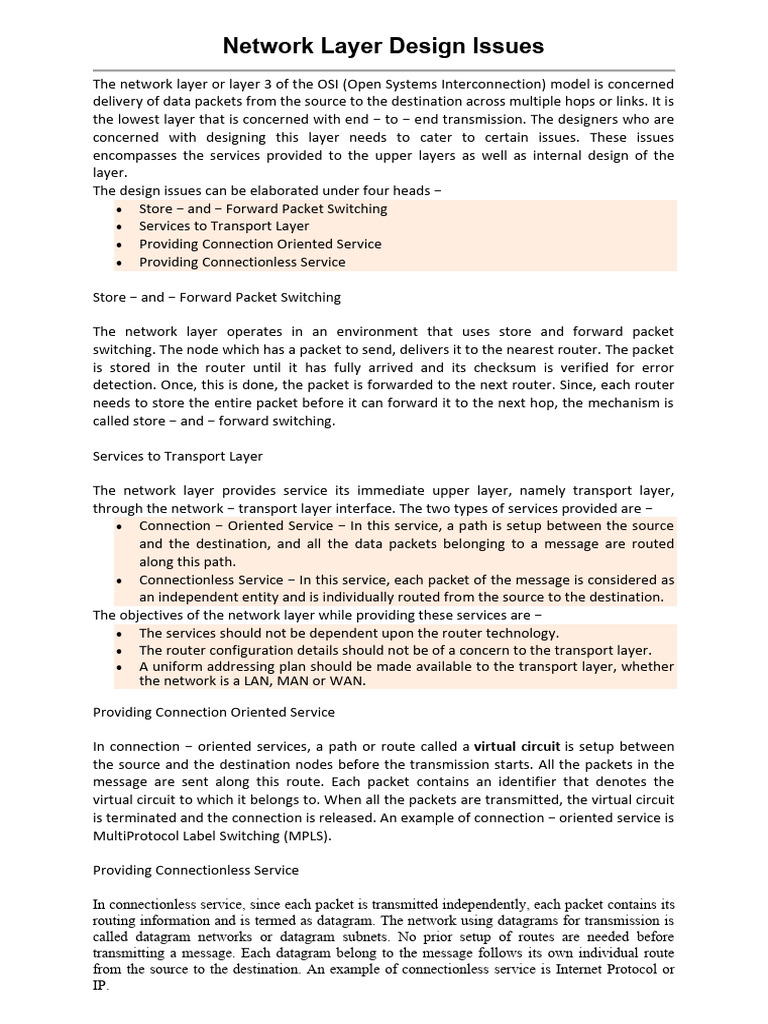 Network Layer Design Issues | PDF | Routing | Network Congestion