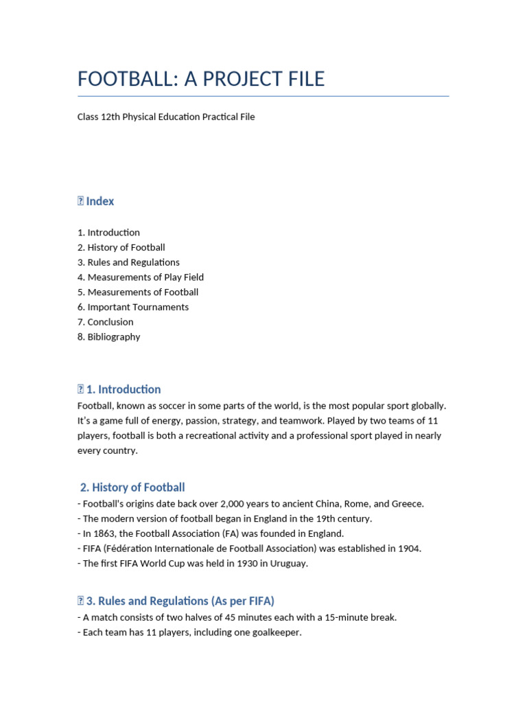 Football Project Class12 | PDF | Association Football | Team Sports