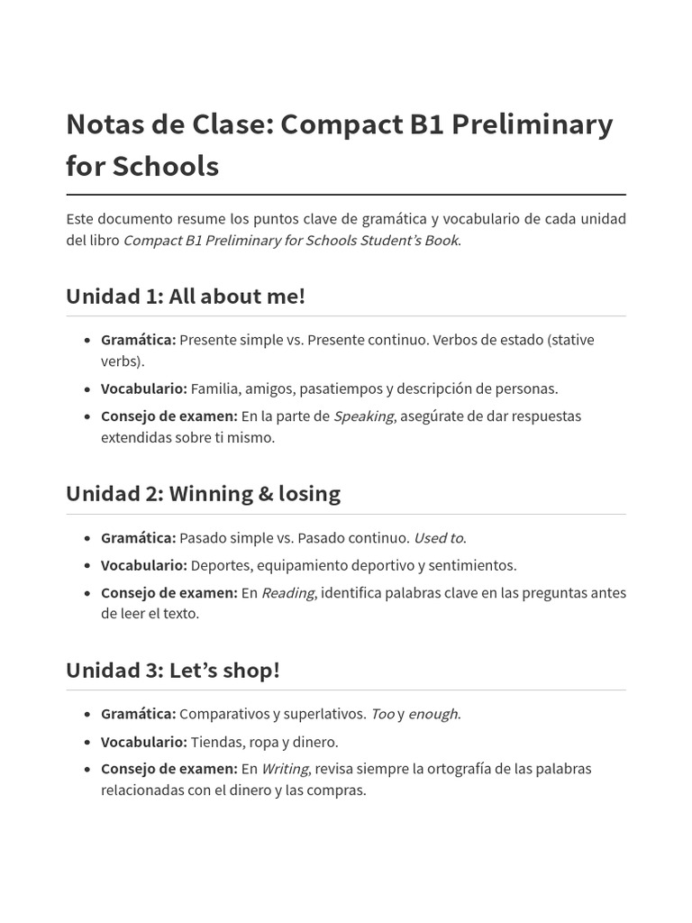 Notas Clase Compact b1 | PDF