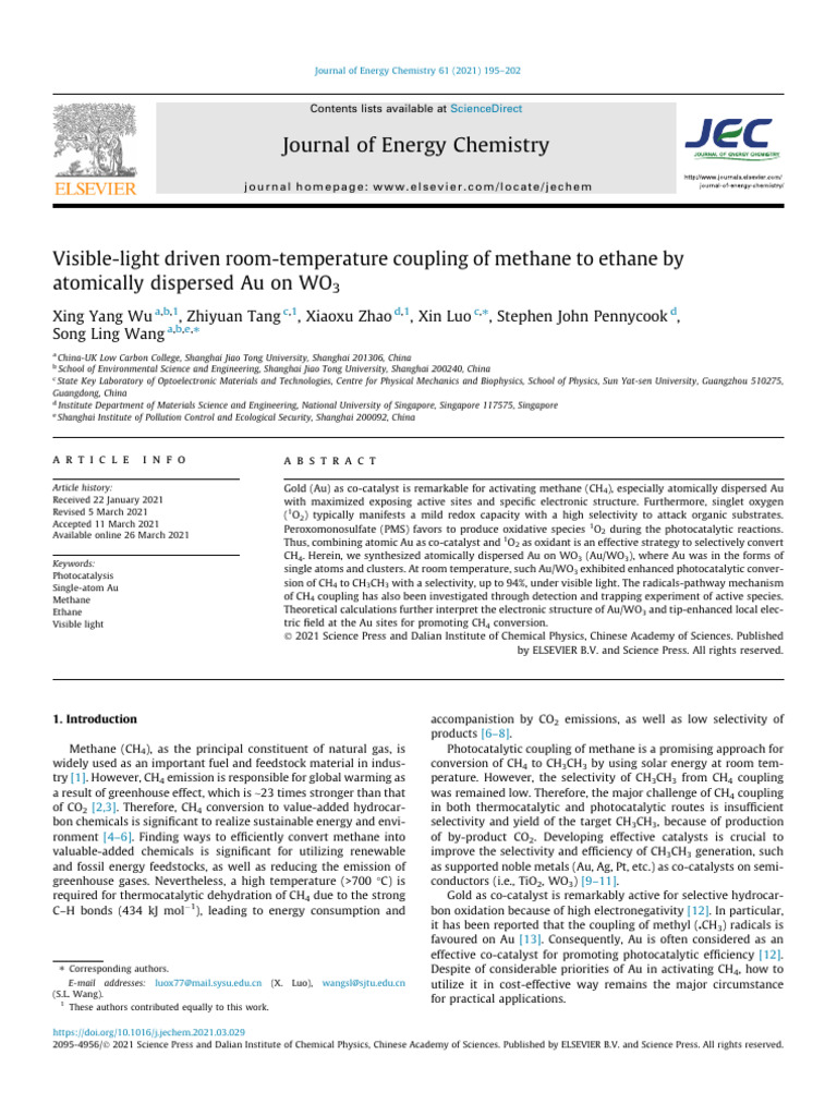 Visible-light Driven Room-temperature Coupling of Methane to Ethane by ...