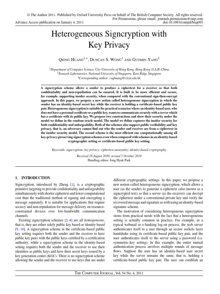 Heterogeneous Signcryption With | PDF | Public Key Cryptography ...