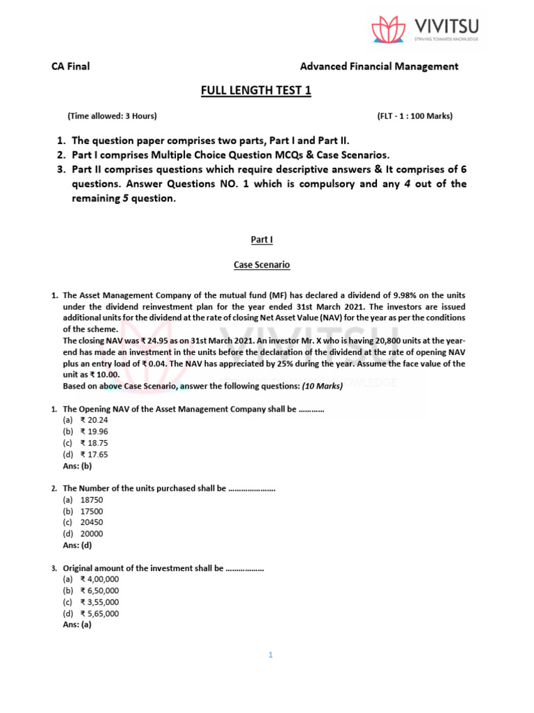 (Sugg - Ans) P-2 FLT - 2 | PDF | Option (Finance) | Sharpe Ratio