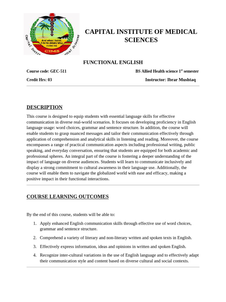 Functional English Outline | PDF | English Language | Communication