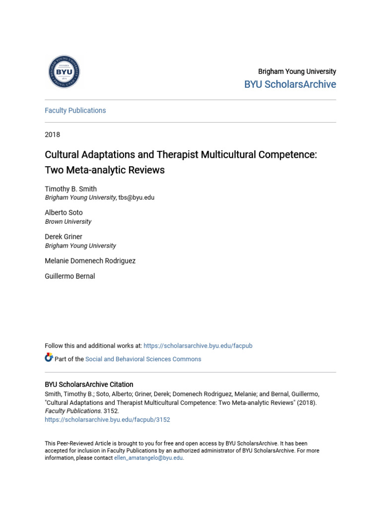 Cultural Adaptations and Therapist Multicultural Competence - Two | PDF ...
