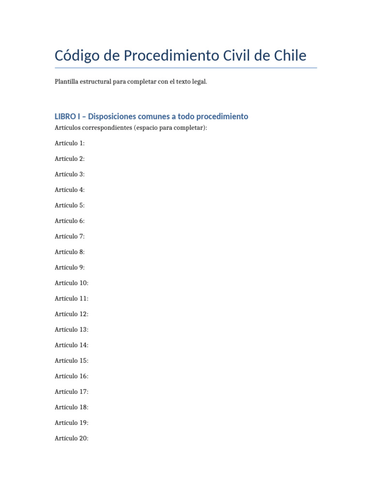 Plantilla Codigo Procedimiento Civil Chile | PDF